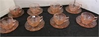 8 Pink Depression Glass Cups & Saucers F54 B11