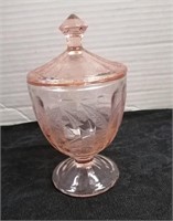 Pink Depression Glass Footed Candy Dish w/Cover