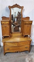 Circa 1900 Carved Oak Double Box Cheval Dresser,
