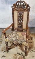 High Back Carved Oak Hall Chair, 26"W x 26"T F4