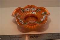 Carnival Glass Bowl, Marigold Hand Painted, 7.5"