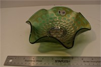 Carnival Glass Bowl, Green Dot, 7.75" dia. F8 B30