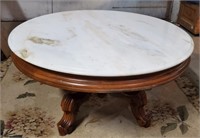 Solid Walnut Marble Topped Round Coffee Table