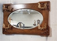 1/4 Cut Oak Hall Mirror w/Hooks, 42"x28"T F59 B74