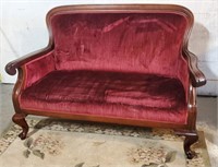 Mahogany Framed Victorian Settee, Red Upholstery,