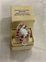 Ring with Opal and rubies marked 925 silver, size