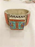 Vintage Zuni style cuff bracelet with turquoise,