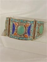 Unique bracelet with turquoise, lapis and