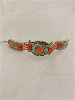 Silver bracelet with a more red carnelian