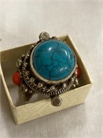 Turquoise and silver ring with Carnelian accents