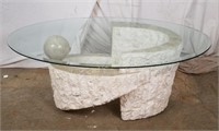 Modern Glass Top Marble/ Plaster Oval Coffee Table