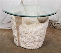 Modern Glass Top Mable & Plaster Round Table