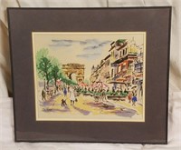 Original G.ross Painting On Silk? Streetside Scene