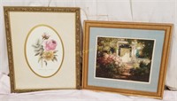 Lot Of 2 Flower Scene Prints In Ornate Frames