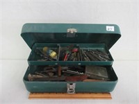TIN TOOL BOX WITH CONTENTS