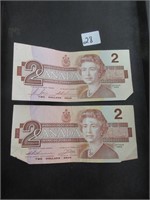 VINTAGE 2 DOLLAR CANADIAN BANK NOTES - 2