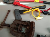 Bolt Cutters, Pipe Clamp and Hatchet