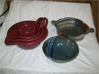 Pottery bowls and nesting mixing bowls