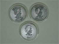 TRIO OF 2016 CANADIAN MAPLE LEAF SILVER COINS