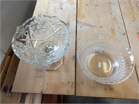 2 glass bowls, one pedestal