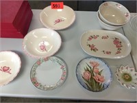 Pink flowered and heart dishes/glassware