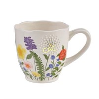 Garden Flower 16 oz. White Ceramic Coffee Mug (Set