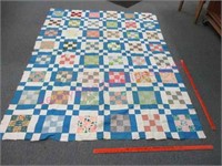 vintage 9-patch quilt top (64in x 85in) hand done