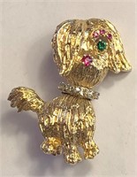 14k Gold & Diamond Dog Pin