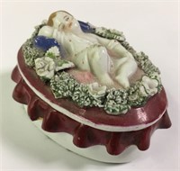 Porcelain Hand Painted Figural Trinket Box