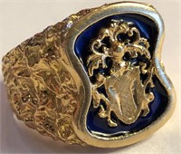 18k Gold And Blue Enameled Ring Signed Corlette