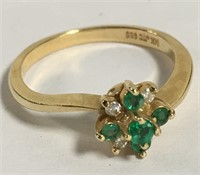 14k Gold Ring With Green And Clear Stones