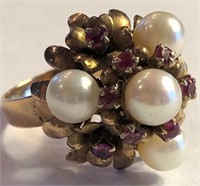 14k Gold, Ruby & Pearl Ring