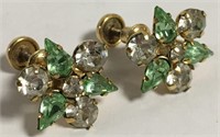 12k Gold Filled Earrings, Green & Clear Stones