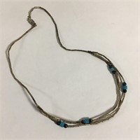 Sterling Silver And Blue Bead Necklace
