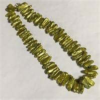 Green Colored Pearl Necklace With 14k Gold Clasp