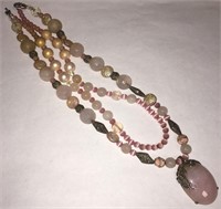 Silver, Quartz & Misc. Stone Pendant Necklace