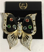 M. V. Vellano Enameled & Rhinestone Butterfly Pin
