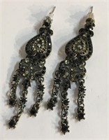 Earrings With Black And Clear Rhinestones