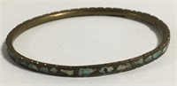 Brass Bangle Bracelet With Inlaid Turquoise