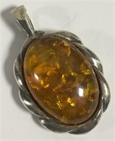 Sterling Silver And Amber Pendant
