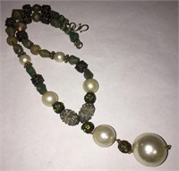 Silver & Faux Pearl Beaded Necklace