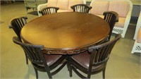 58" ROUND DINING TABLE W/6 CHAIRS, ORNATE BASE