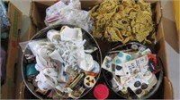 BOX LOT SEWING ITEMS, BUTTONS, MISC.