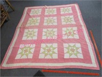 pink & green star quilt (70in x 83in) hand done