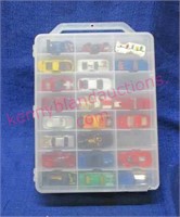 (44) toy cars in clear plastic carrying case