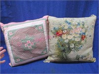 needlepoint floral pillow & quilted pillow