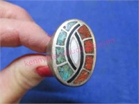 sterling silver turquoise & coral ring - size11