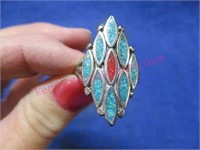 sterling silver turquoise & coral ring - size 8