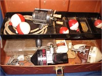 Old Fishing Tackle Box, Bobbers, (Pflueger) Reels