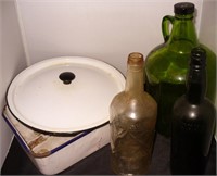 Enamelware & Old Glascow Scotland, USA bottles